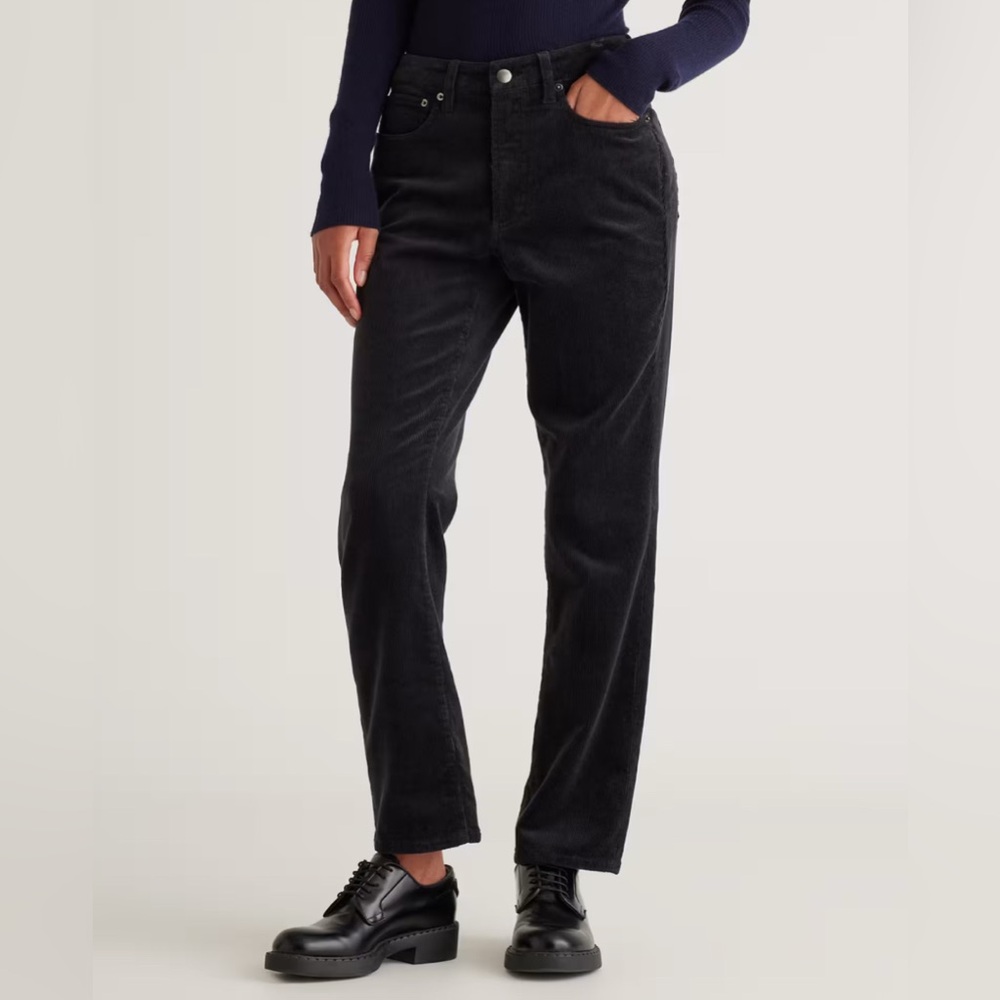 Quince Organic Stretch Corduroy Straight Leg Pants - Black - 2